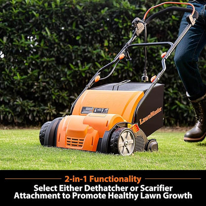 LawnMaster 15” 13 Amp Dethatcher and Scarifier with 10.5 Gallon Collection Bag-GV1314