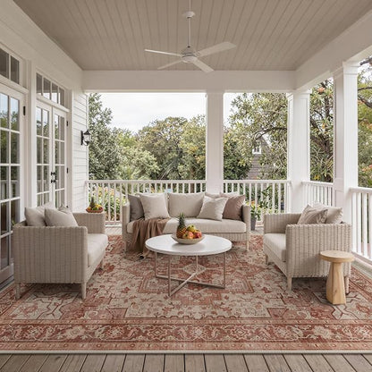 GENIMO Outdoor & Indoor Area Rug 10'x14', Waterproof, Non-Shedding, Easy Cleaning, Boho Mat for Patio, Living Room, Balcony, Dining Room, RV, Deck, Bedroom, Camping, Outside Carpet,Brown Red