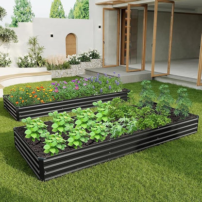 12×4×1FT(2PCS) Galvanized Raised Garden Bed Kit Metal Planter Boxes,Large Outdoor Planters Garden for Planting Vegetables,Flowers,Herbs -Black