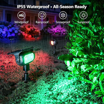 Brizled 4 Pack RGB Solar Spot Lights Outdoor, 360° Rotation 9 Colors & 11 Modes Color Changing Spotlights July 4th Outdoor Landscape Lights Solar Spot Landscaping Pathway Lighting for Path Garden Yard