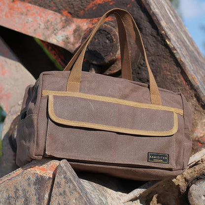 Waxed Canvas 13-Inch Military Style Small Tool Bag, Wide Mouth Bag for Screwdrivers/Wrench/Pliers Hand Tools Storage (Grey)