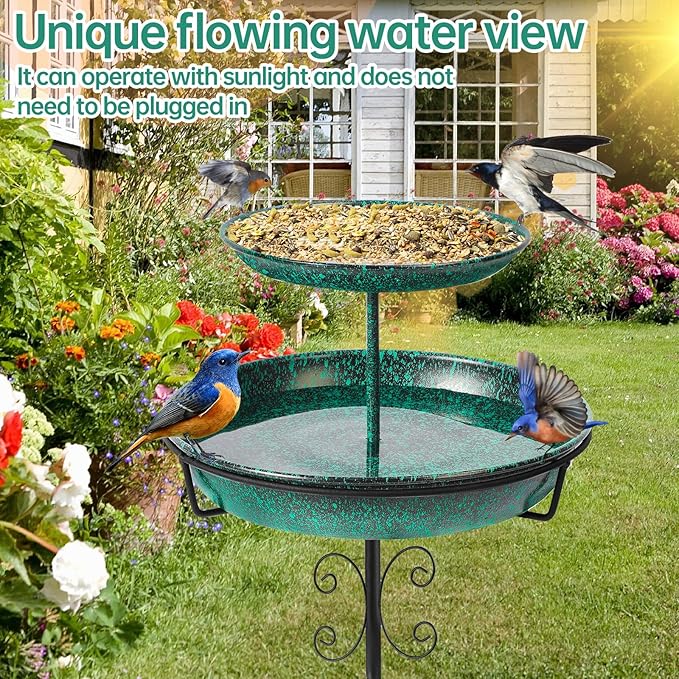 Bird Bath for Outside, 40 Inch Freestanding Birdbaths for Outdoors, Double Metal Bird Bath Feeder Bowls with Upgraded 5-Pronged Base for Garden Patio Yard Lawn Decor