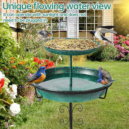 Bird Bath for Outside, 40 Inch Freestanding Birdbaths for Outdoors, Double Metal Bird Bath Feeder Bowls with Upgraded 5-Pronged Base for Garden Patio Yard Lawn Decor
