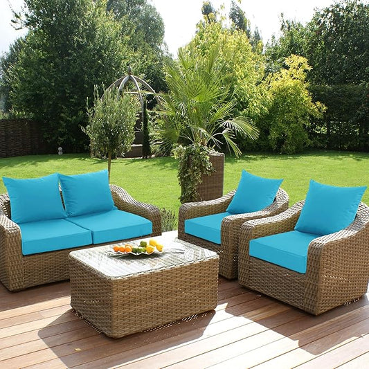 Outdoor Chair Cushions Set of 4, Waterproof Backrest and Seat Cushion Set for Patio Furniture, Outdoor Replacement Cushions with Removable Cover, 19 x 19 Inch, Teal