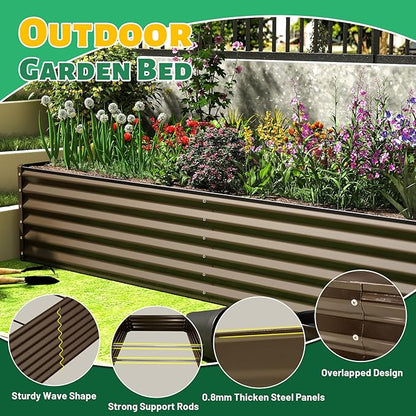Domi 6×3×1.5 ft Galvanized Raised Garden Bed, Outdoor Planter Garden Boxes Large Metal Planter Box for Gardening Vegetables Fruits Flowers, Brown
