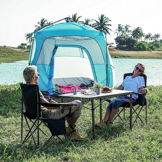 KingCamp Padded Folding Lounge Chairs with Built in Cupholder, Insulated Cooler Sleeve, and Side Storage Pocket for Indoor and Outdoors, 2 Pack, Black