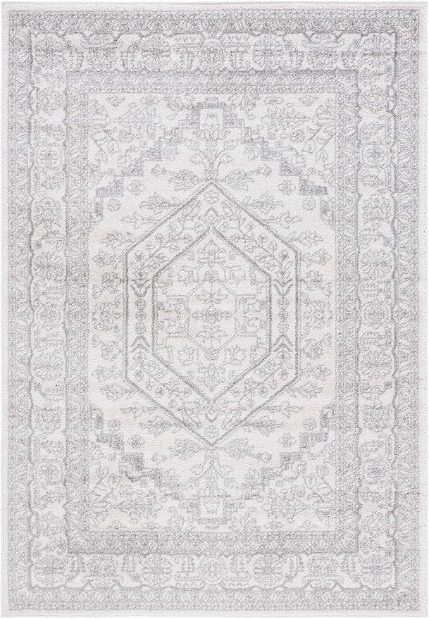 SAFAVIEH Adirondack Collection Accent Rug - 4' x 6', Ivory & Silver, Oriental Medallion Design, Non-Shedding & Easy Care, Ideal for High Traffic Areas in Entryway, Living Room, Bedroom (ADR108B)