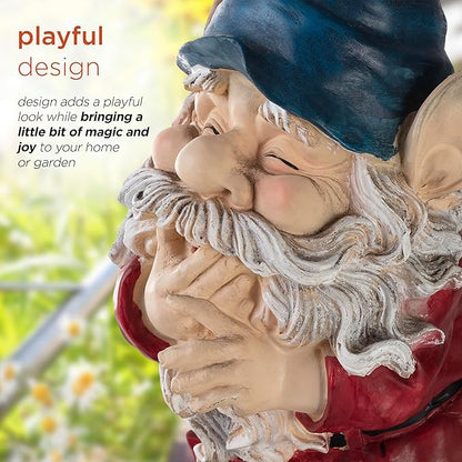 Alpine Corporation 15" Tall Outdoor Garden Gnome Smiling Yard Statue Decoration, Multicolor