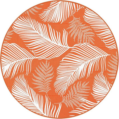Pauwer Waterproof Outdoor Rug 6ft, Reversible Plastic Straw Patio Camping Rug, Indoor Outdoor RV Mat Carpet for Deck, Camper, Porch, Balcony, Backyard, Picnic, Leaf Orange