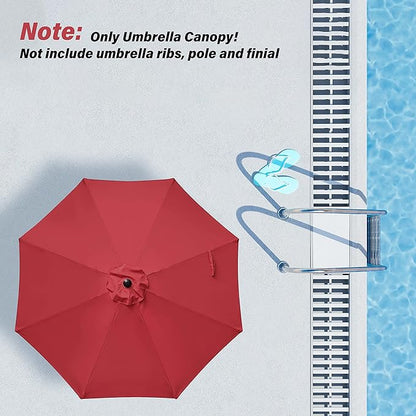Simple Deluxe 9' Patio Umbrella Replacement Canopy Only Outdoor Table Market Yard Umbrella Replacement Top Cover with 8 Ribs, Red