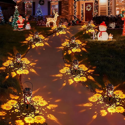 Cooo 6 Pack Solar Lanterns Outdoor Waterproof Sunflower Solar Pathway Lights Landscape Path Lights Christmas Lights Gifts for Women Mom Grandma for Garden Yard Patio Backyard Porch Decor- Rose Gold