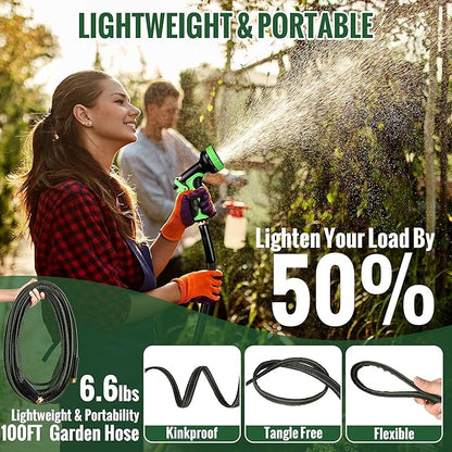 Garden Hose 100ft Flexible Water Hose Non-Expandable High Pressure Kink-Free Leakproof Durable Portable Lightweight Outdoor Yard Lawn Black Fabric Watering Hose with 3/4" Aluminum Fittings