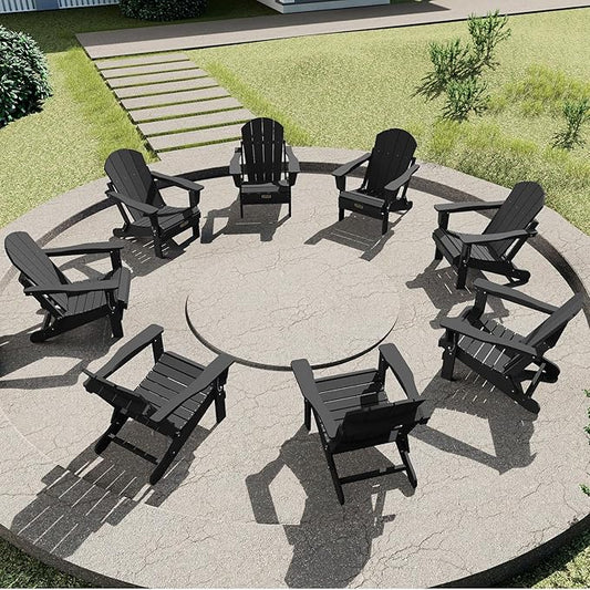 SERWALL Folding Adirondack Chairs Patio Chairs Lawn Chair Set of 8 Outdoor Adirondack Chair Weather Resistant for Patio Deck Garden, Backyard Deck, Fire Pit - Black