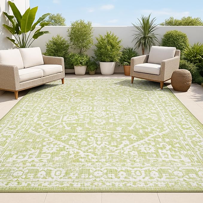 JONATHAN Y Boho Medallion Indoor Outdoor Area Rug 9X12 Green/Cream, Malta Textured Weave for Backyard, Patio, Porch, Easy-Cleaning, High Traffic, Pet-Friendly, Non-Shedding (SMB104D-9)