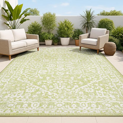 JONATHAN Y Boho Medallion Indoor Outdoor Area Rug 9X12 Green/Cream, Malta Textured Weave for Backyard, Patio, Porch, Easy-Cleaning, High Traffic, Pet-Friendly, Non-Shedding (SMB104D-9)