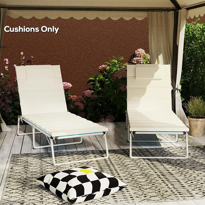 Outsunny Outdoor Lounge Chair Cushion Set of 2, 80" x 26" UPF50+ 230gsm Olefin and 25D High-Density Foam, Foldable Patio Chaise Lounge Cushion Set, Fade Resistant for Lawn Pool, Cream White
