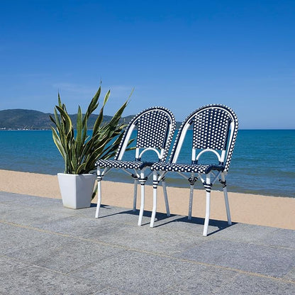 SAFAVIEH Outdoor Collection California Navy/White/White Bistro Side Chair Set of 2 (Fully Assembled)