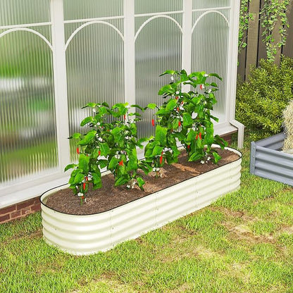 Outsunny 6.5' x 2' x 1' Galvanized Raised Garden Bed Kit, Outdoor Metal Elevated Planter Box with Safety Edging, Easy DIY Stock Tank for Growing Flowers, Herbs & Vegetables, Cream