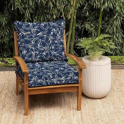 Arden earthFIBER Outdoor Deep Seat Cushion Set, 24 x 24, Rain-Proof, Fade Resistant, Deep Seat Bottom and Back Cushion for Chair, Sofa Navy Blue King Palm