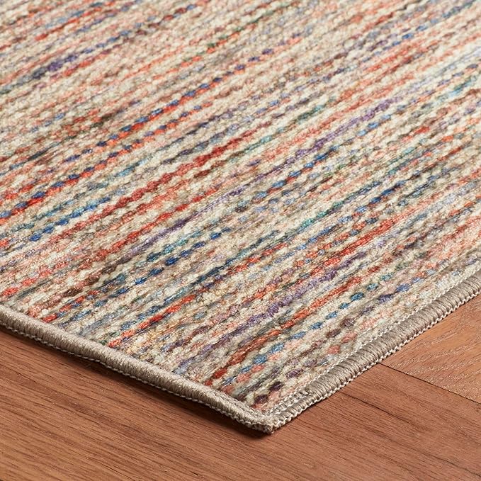 Dash & Albert Clay Multi Machine Washable Rug, 4 X 6 Feet, Multi Stripe Pattern