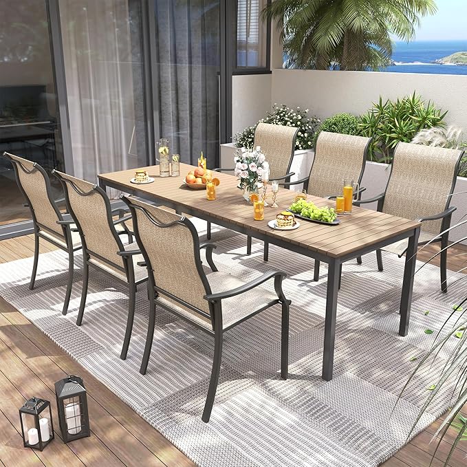 UDPATIO Patio Dining Chairs Set of 4, High Back Wide Seat Outdoor Furniture Chairs with All Weather Breathable Textilene, for Lawn Garden Backyard, Brown
