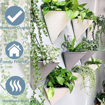 LaLaGreen Wall Planters for Indoor Plants - 4 Pack, 12 Inch Large Self Watering Gray Geometric Hanging Flower Vase Vessel with Metal Hanger, Modern Stylish Wall Mounted Succulent Pot Holder Decor