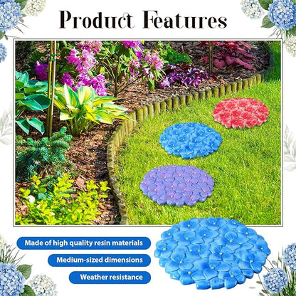Cinnvoice 3 Pack Garden Stepping Stone Outdoor, Decorative Dimensional Resin Stepping Stones for Patio Pathway Landscaping Walkway Sculpture Yard Backyard Lawn(Hydrangea,10 Inches)