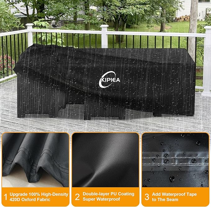 Kipiea Patio Furniture Covers Waterproof Winter, Heavy-Duty Outdoor Furniture Set Covers for Table Chairs, Anti-UV, No Tears or Fading (110" L x 84" W x 28" H)