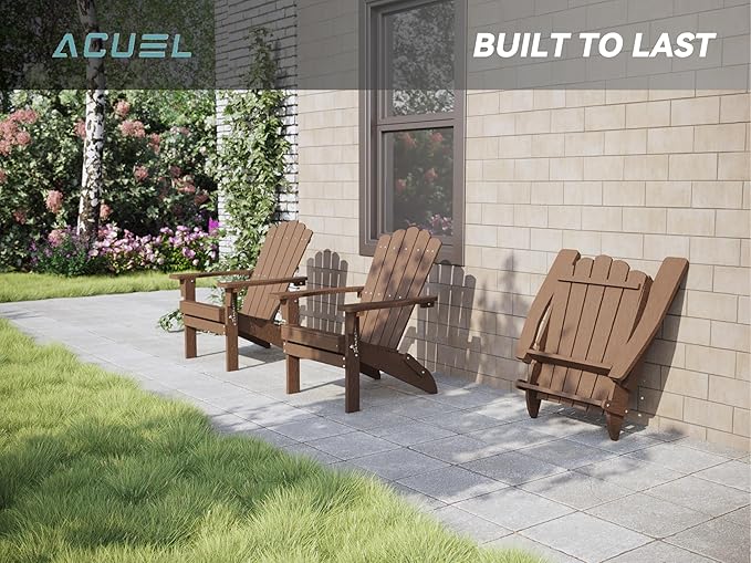 Set of 4 Folding Adirondack Chairs, Heavy Duty Weather-Resistant Patio Chairs with Wide Armrests & Ergonomic High Back, HDPE Fire Pit Seating for Backyard, Garden, Porch - Coffee