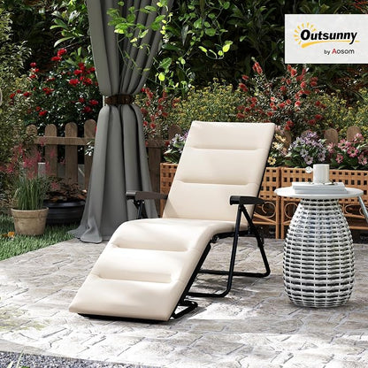 Outsunny Folding Lounge Chair, Reclining Tanning Chair, Sun Lounger with 6-Position Adjustable Back, Padded Cushion for Patio, Garden, Beach, Pool, Beige