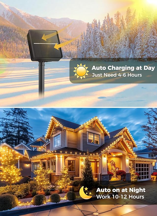 Solar Christmas Lights Outdoor, 2 Pack 50 LED C9 Strawberry String Light with Timer & 8 Light Mode, Waterproof Solar Christmas Tree Lights for Outside Garden Patio Party Christmas Decor, Warm White