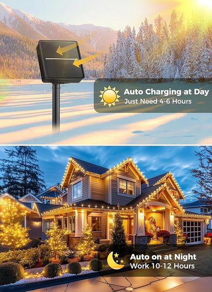 Solar Christmas Lights Outdoor, 2 Pack 50 LED C9 Strawberry String Light with Timer & 8 Light Mode, Waterproof Solar Christmas Tree Lights for Outside Garden Patio Party Christmas Decor, Warm White