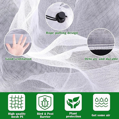 2 Pcs Fruit Tree Netting, 7 x 8 Ft Large Insect Bird Barrier Tree Net with Drawstring, Garden Bird Netting Plant Cover for Protect Plant Fruit Flower from Insect Bird