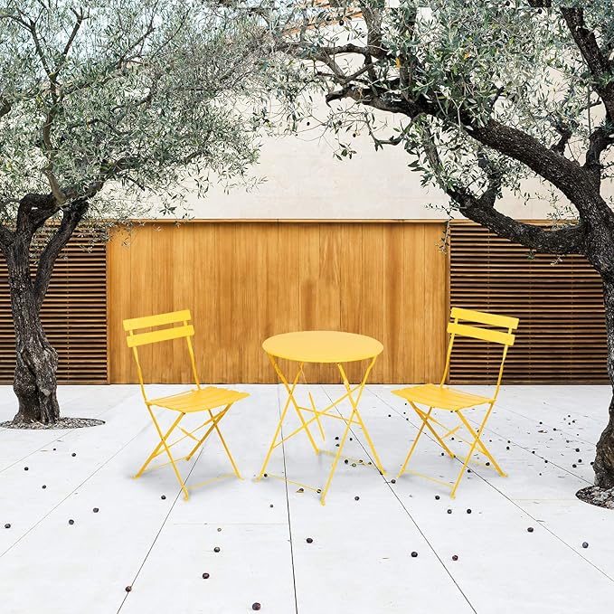 Grand patio 3-Piece Bistro Set Folding Outdoor Furniture Sets with Premium Steel Frame Portable Design for Bistro & Balcony, Yellow