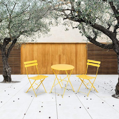 Grand patio 3-Piece Bistro Set Folding Outdoor Furniture Sets with Premium Steel Frame Portable Design for Bistro & Balcony, Yellow
