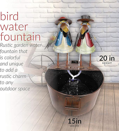 Alpine Corporation 20" Outdoor Tabletop Vintage Rustic Metal Crow Birds, Brown - Charming Waterfall Fountain – Whimsical Garden Decoration - Durable Design for Patio, Yard, Deck