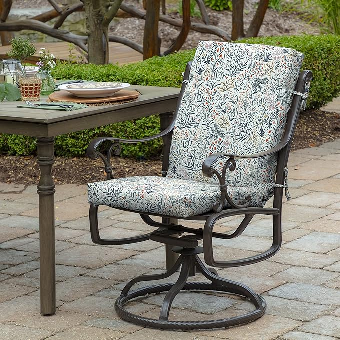 Arden 2-Pack Outdoor Patio Dining Chair Cushion, 20x44, Rain-Proof Seat Pad, Fade-Resistant Outdoor Cushion Pistachio Botanical