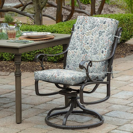 Arden Outdoor Dining Chair Cushion, 20 in x 44 in (Seat: 20x20, Back: 20x24), Weather-Proof, Rain-Proof, Fade Resistant Patio Cushion for Patio, Dining, or Rocking Chairs Pistachio Botanical