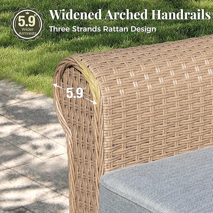Patio Furniture Set 5 pcs, Wicker Outdoor Patio Furniture, 3-Seat Sofa, 2 Single Chairs and 2 Ottomans, Rattan Patio Conversation Set for Backyard Deck, Grey