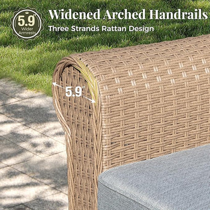 Patio Furniture Set 5 pcs, Wicker Outdoor Patio Furniture, 3-Seat Sofa, 2 Single Chairs and 2 Ottomans, Rattan Patio Conversation Set for Backyard Deck, Grey