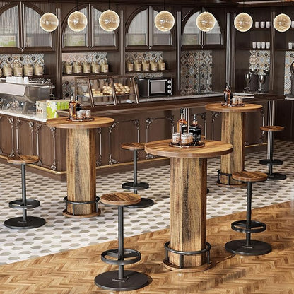 Tribesigns Round Commercial Dining Table Set of 4, 23.6" Heavy Duty Bar Table with Chairs, Wooden Kitchen Table for Restaurant, Cafe, Bakery, Apartment, Rustic Brown & Black