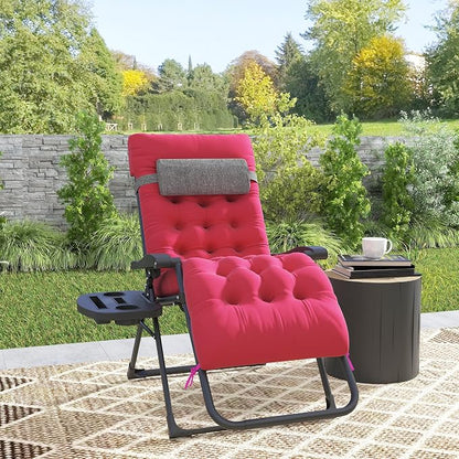 Outsunny Zero Gravity Chair, Folding Reclining Lounge Chair with Padded Cushion and Side Tray for Indoor or Outdoor Use, Supports 264 lbs, Red