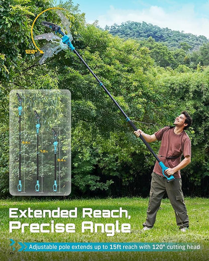SEESII 2-in-1 Electric Pole Saws for Tree Trimming, 6 Inch Mini Chainsaw Cordless with Extension Pole, Battery Powered Pole Chain Saw, Tree Trimmer Limb Branch Cutter Pruner with 2 Battery PS600