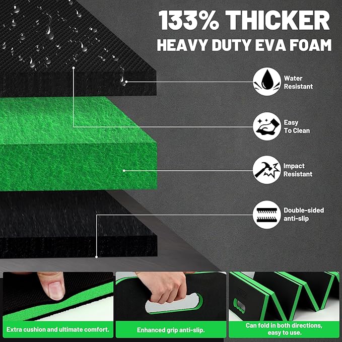 Foldable Extra Thick Kneeling Pad, 44.9 * 15.8 * 0.9" Portable EVA Foam Knee, Pads for Garage, Gardening, Yardwork, Workshop, Green & Black