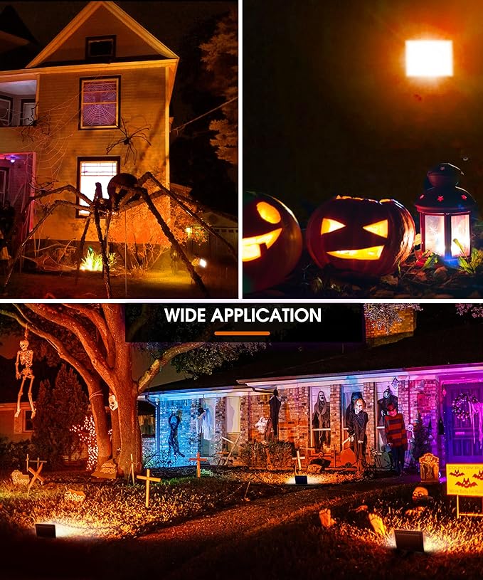 L LOHAS LED Orange Christmas Halloween Flood Light Outdoor, 𝑨𝒖𝒕𝒐 𝑶𝑵/𝑶𝑭𝑭 50W Plug in Flood Lights, IP66 Waterproof 2300lm Outdoor Lights for Yard, Garage, Party, UL Listed, 2 Pack