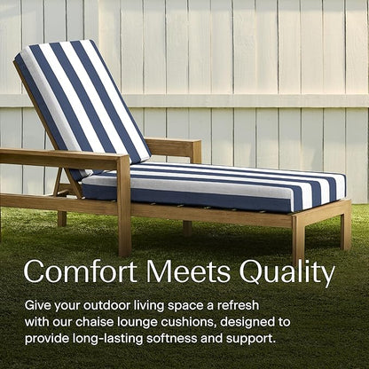 Honeycomb Outdoor Heritage Chaise, 22.5" W x 70" L, Cabana Stripe Blue and White Chair Cushion for Patio Furniture
