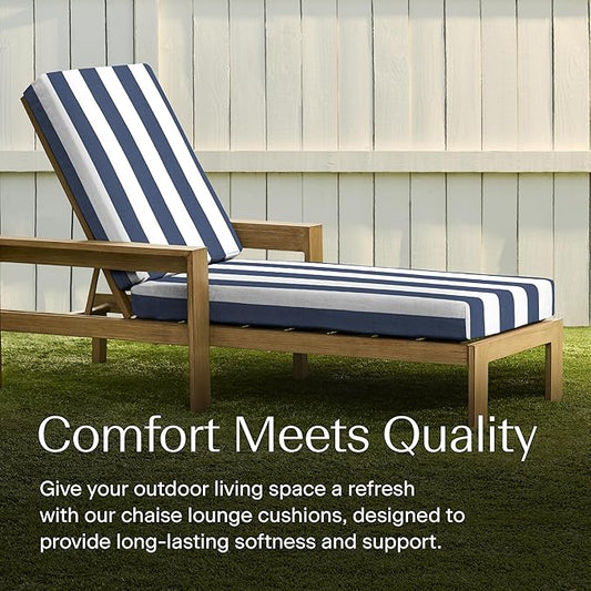 Honeycomb Outdoor Heritage Chaise, 22.5" W x 70" L, Cabana Stripe Blue and White Chair Cushion for Patio Furniture