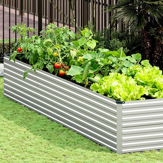 Vengarus 12x4x2FT Galvanized Raised Garden Bed Kit, Deep Root Planter Box Outdoor Large Planter Raised Beds for Planting Flowers,Vegetables and Herbs-Silver