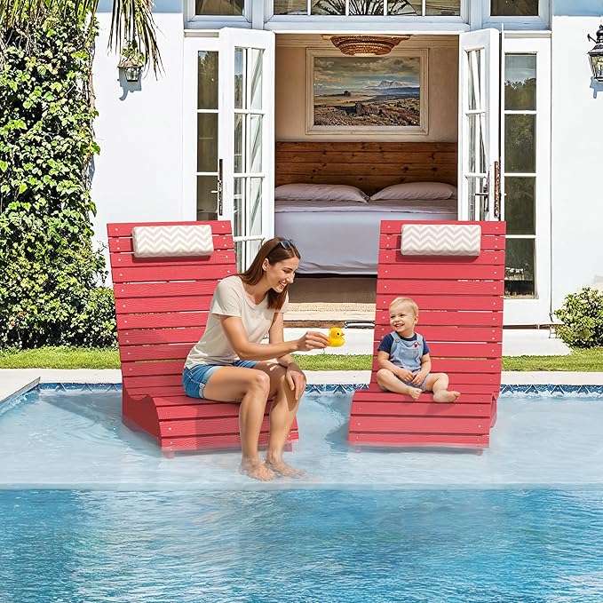 LUE BONA HDPS Pool Chair, Fade-Resistant Use in Pools Up to 10-Inches Deep Pools Lounge Chair for Sun Shelf, Chaise Lounger with Headrest for Outside Pool Deck