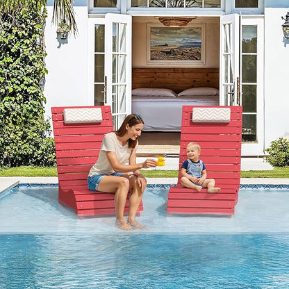LUE BONA HDPS Pool Chair, Fade-Resistant Use in Pools Up to 10-Inches Deep Pools Lounge Chair for Sun Shelf, Chaise Lounger with Headrest for Outside Pool Deck